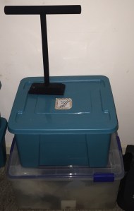 Organized Dad's old room (now storage room) with Lots of Plastic Storage Bins!